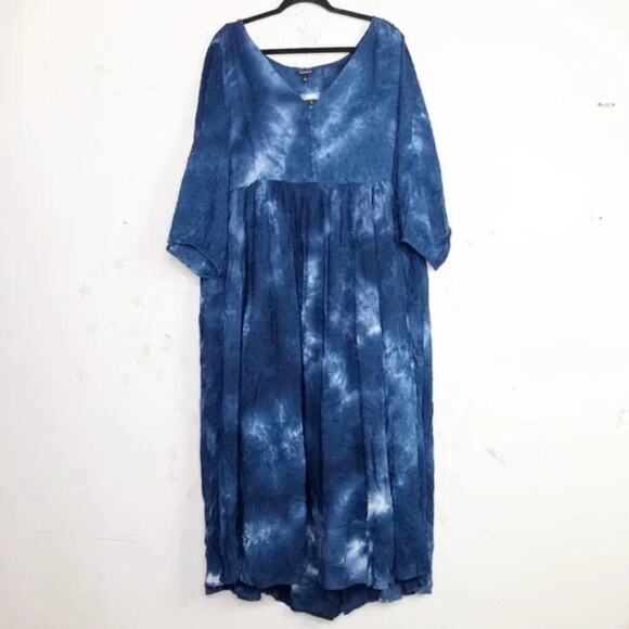 Torrid Tea-Length Chiffon Clip Dot Blue Tie Dye Midi Dress Plus Size 1 1X new!!! - Picture 6 of 13